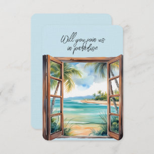 Invitación Abrir ventana de la escena de playa Paraíso tropic