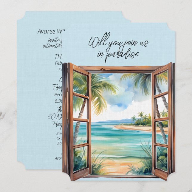 Invitación Abrir ventana de la escena de playa Paraíso tropic (Anverso / Reverso)