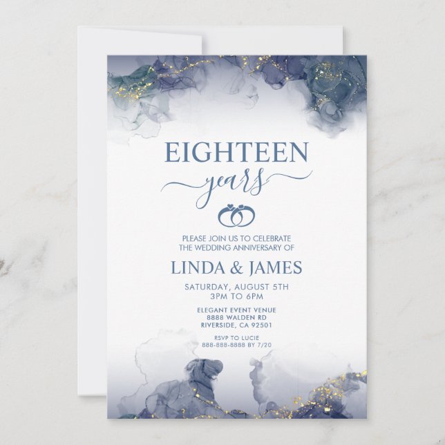 Invitación Abstract Alcohol Ink Stain Wedding Anniversary  (Anverso)