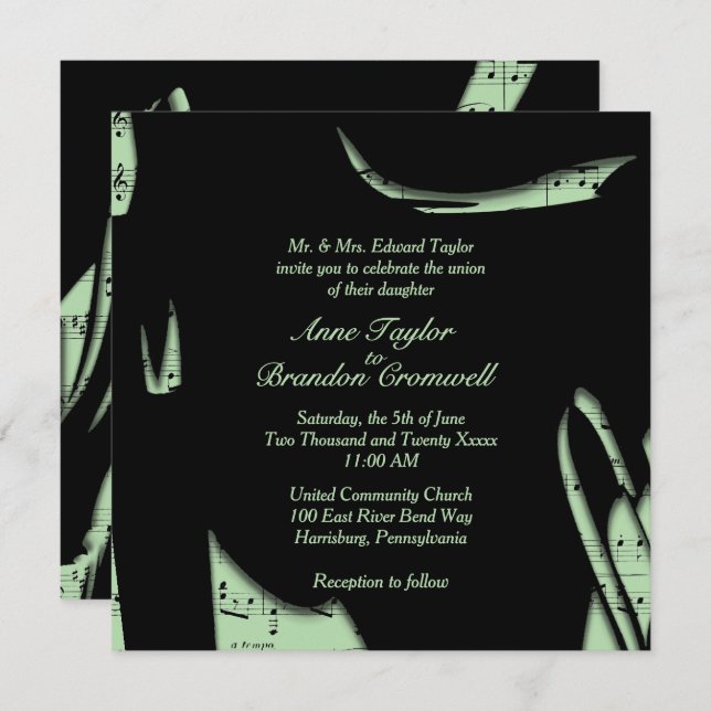 Invitación Abstract Black and Green Music Wedding Invitation (Anverso / Reverso)