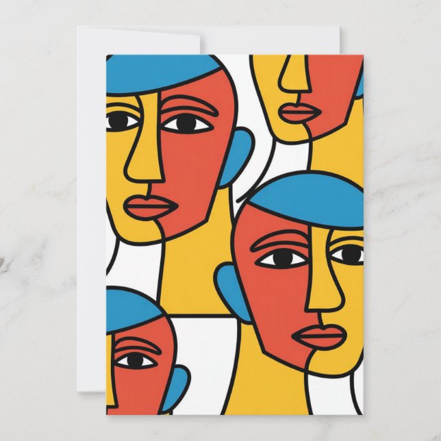 Invitación Abstract Faces Print, Vibrant Geometric Art (Anverso)