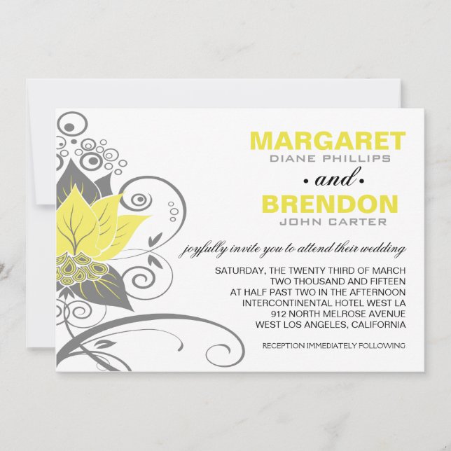 Invitación Abstract Floral | carbón vegetal amarillo (Anverso)