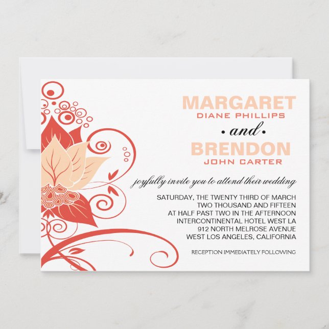 Invitación Abstract Floral | coral de durazno (Anverso)