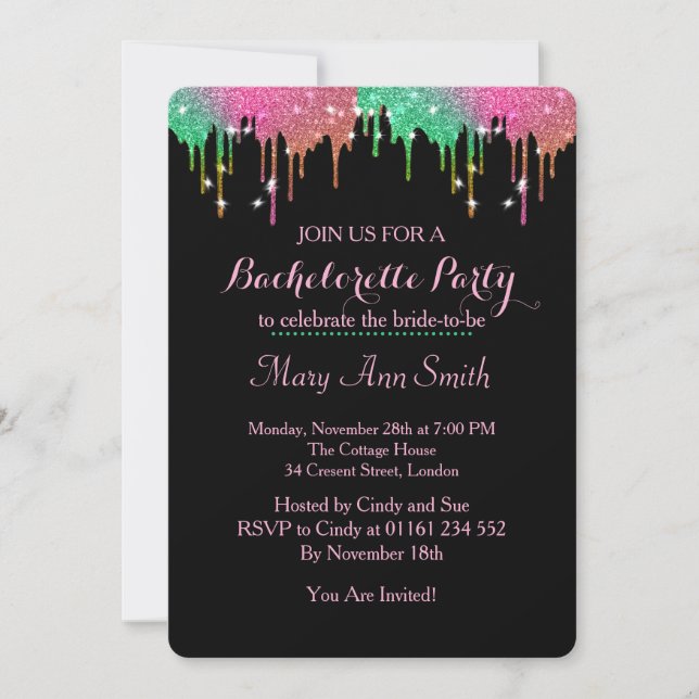 Invitación Abstract Glitter Dripping Bachelor Party (Anverso)