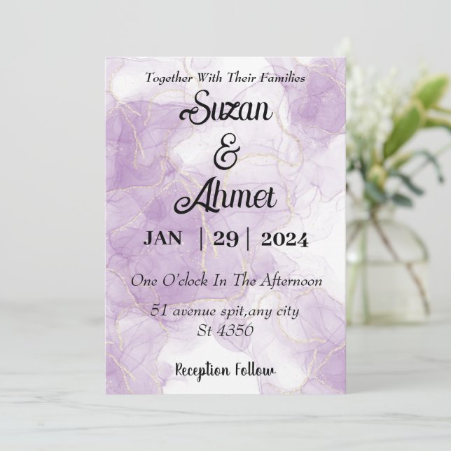 Invitación Abstract glitter purple wedding invitation (Anverso de pie)