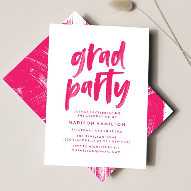Invitación Abstract Hot Pink Graduation Party Invitation (Subido por el creador)