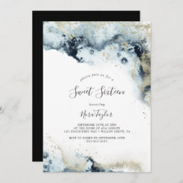 Invitación Abstract Navy Watercolor Sweet 16 cumpleaños