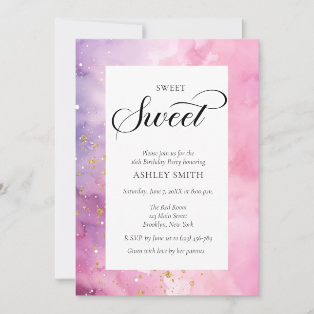 Invitación Abstract Pastel Pink Purple Sweet 16 Birthday (Anverso)