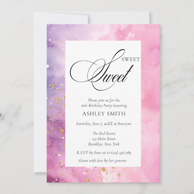 Invitación Abstract Pastel Pink Purple Sweet 16 Birthday (Anverso)
