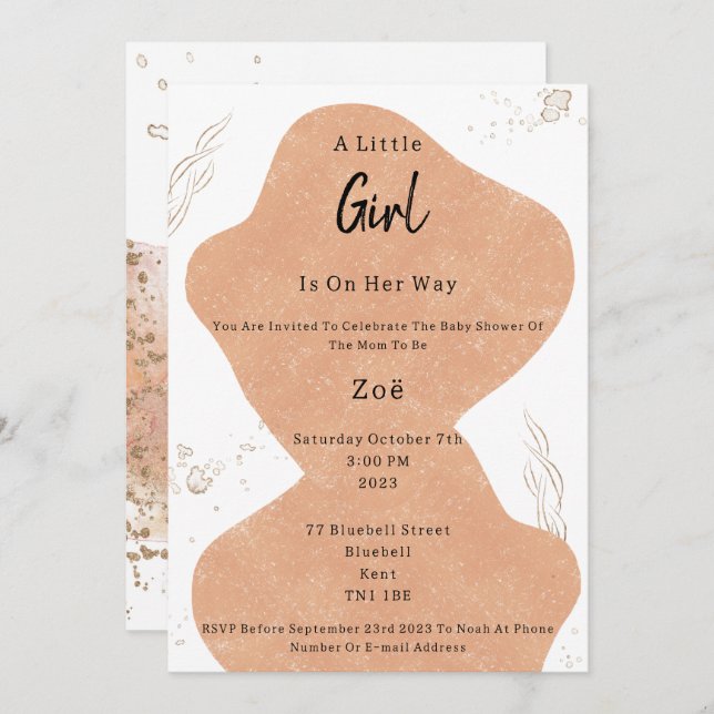 Invitación Abstract Pink Shapes And Elements Sweet Baby Girl (Anverso / Reverso)