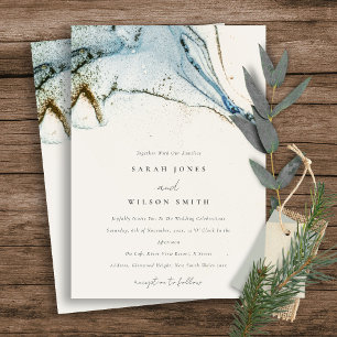 Invitación Abstract Watercolor Blue Gold Beach Boda