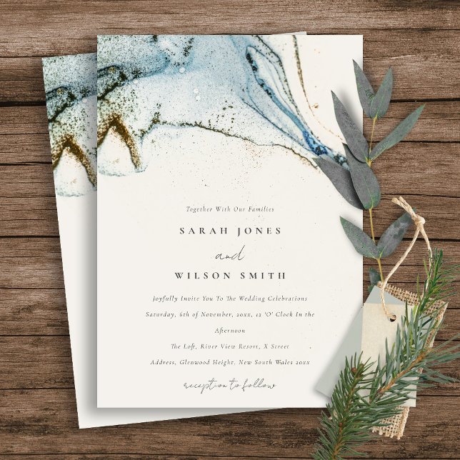 Invitación Abstract Watercolor Blue Gold Beach Boda (Subido por el creador)
