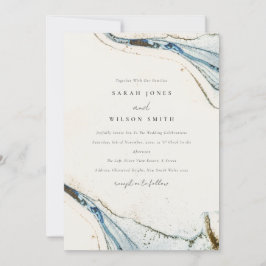 Invitación Abstract Watercolor Blue Gold Beach Boda