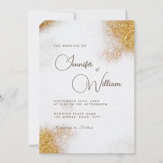 Invitación Abstract Watercolor Gold Purpurina Lujo elegante (Anverso)