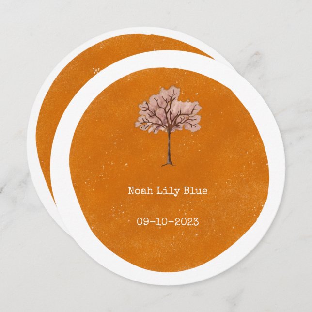 Invitación Abstract Yellow Circle Shape Pink Tree Card (Anverso / Reverso)