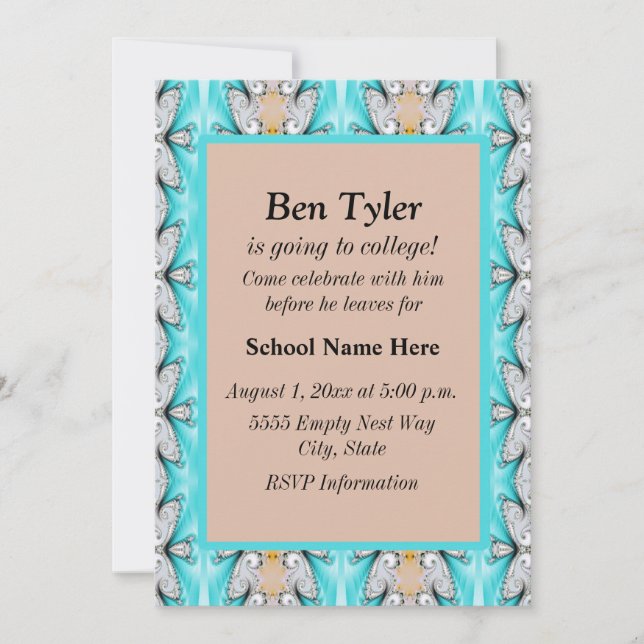 Invitación abstracta azul y beige para ir a la uni (Anverso)