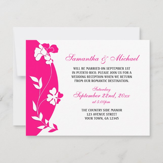 Invitación abstracta floral rosa intenso SOLO para (Anverso)