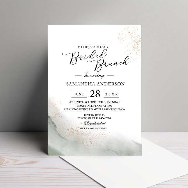 Invitación Abstracto Acuarela Green Bruskes & Gold (Subido por el creador)