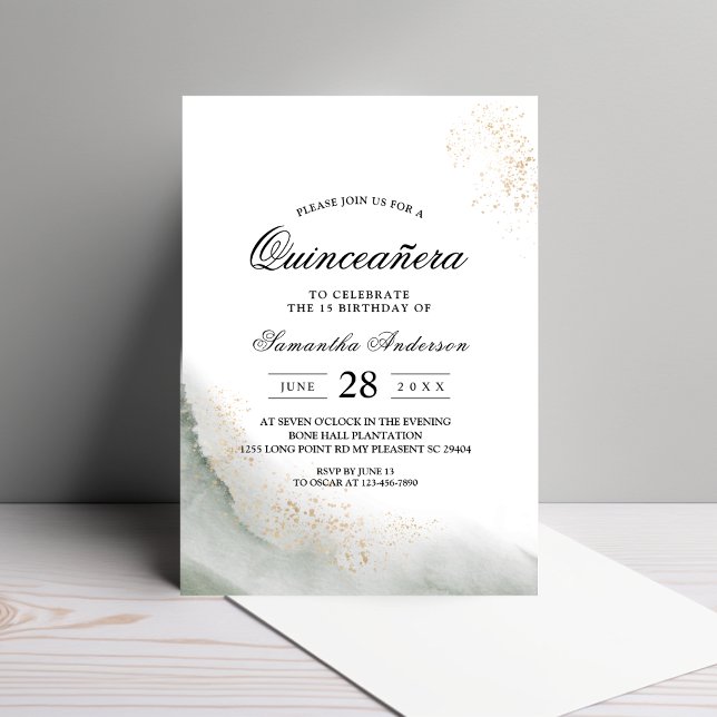Invitación Abstracto Acuarela Green Bruskes & Gold (Subido por el creador)