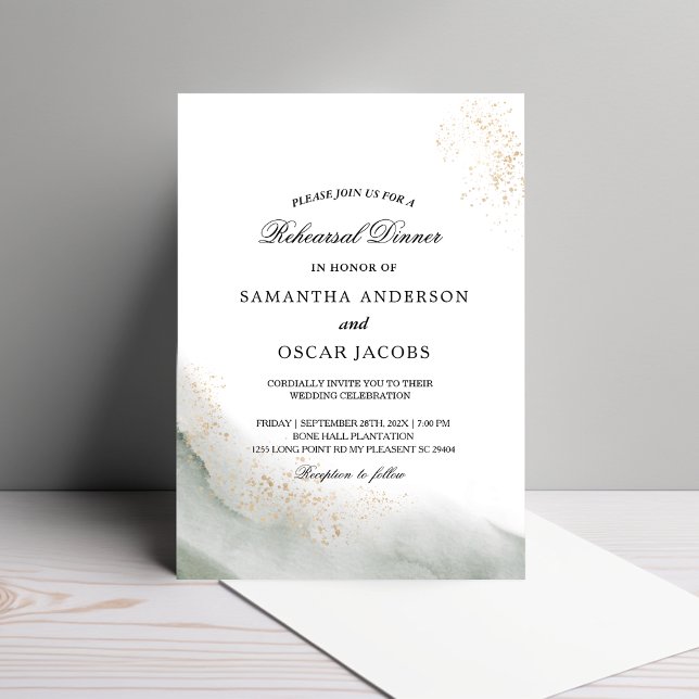Invitación Abstracto Acuarela Green Bruskes & Gold (Subido por el creador)