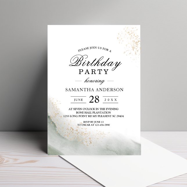 Invitación Abstracto Acuarela Green Bruskes & Gold (Subido por el creador)