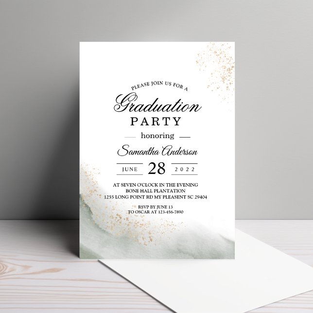 Invitación Abstracto Acuarela Green Bruskes & Gold (Subido por el creador)