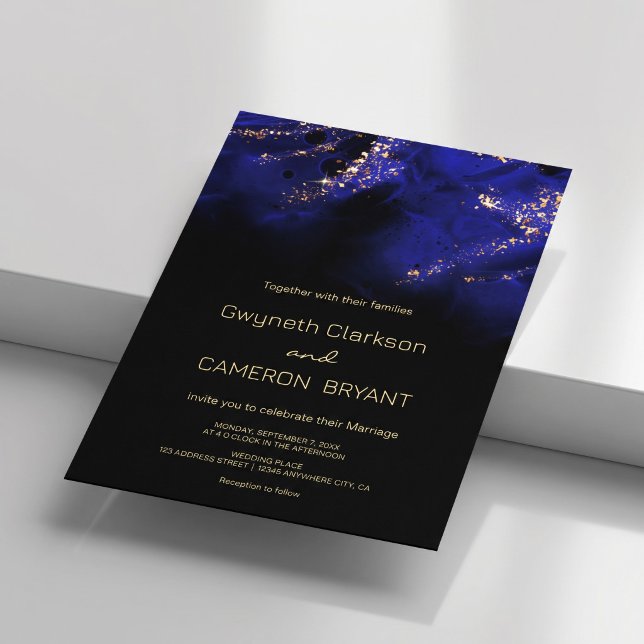 Invitación Abstracto Azul Real y Alcohol de Oro (Abstract Royal Blue and Gold Alcohol Invitation #galaxyweddinginvitation #sparklesinvitation #luxury)