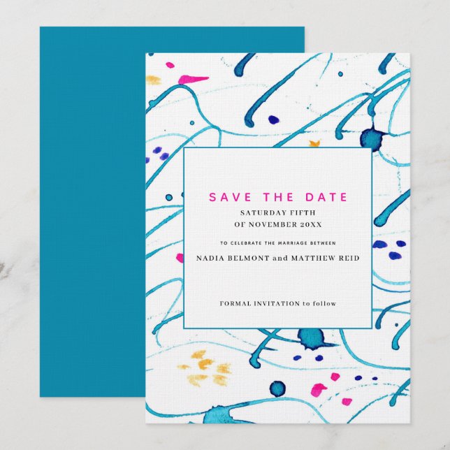 Invitación Abstracto boda de olas tropicales ahorrando la fec (Anverso / Reverso)