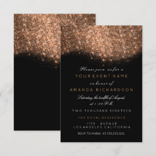 Invitación Abstracto Brillante Purpurina Rosa Dorado Negro