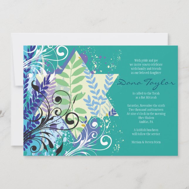 Invitación ABSTRACTO FLORAL STAR-in aqua (Anverso)
