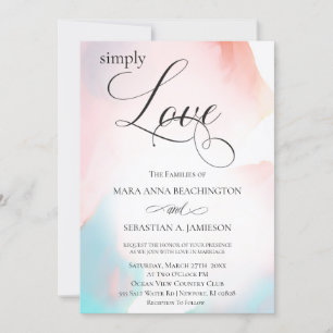 Invitación *~* Abstracto suave acuarela Coral Aqua Boda