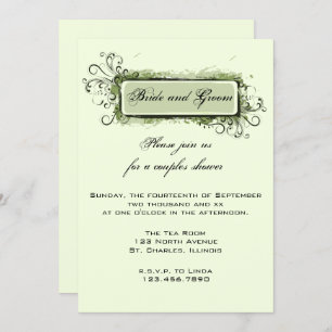 Invitación Abstracto Verde Parejas Florales Ducha De Boda