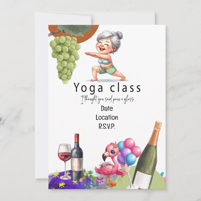 Invitación Abuela Divertida diciendo sobre yoga y vino (Anverso)