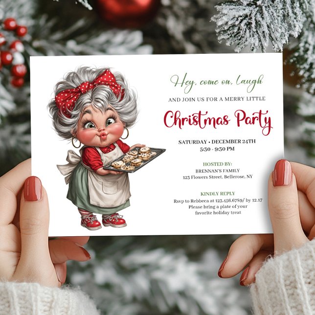 Invitación Abuela Divertida Encantadora Estilo Cómic Navidad  (Charming Funny Grandma Comic Christmas Humor Style Invitation

)