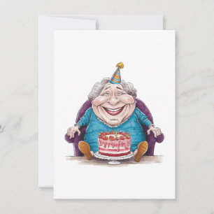 Invitación Abuela Divertida Tarta Enorme y Regalo en Efectivo
