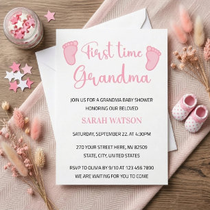 Invitación Abuela por Primera Vez Baño de Bebé Niña Pies