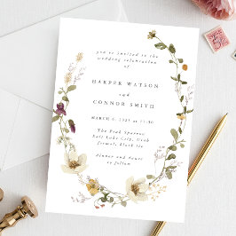 Invitación Abundance Dried Wildflower Pampas Wreath Boda