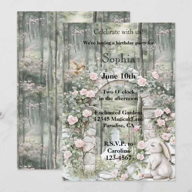 Invitación Abundancia de jardín floral rosado encantado (Anverso / Reverso)