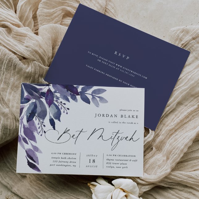 Invitación Abundant Foliage Violet Botanet Bat Mitzvah (Subido por el creador)