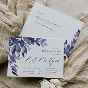 Invitación Abundant Foliage Violet Botanet Bat Mitzvah