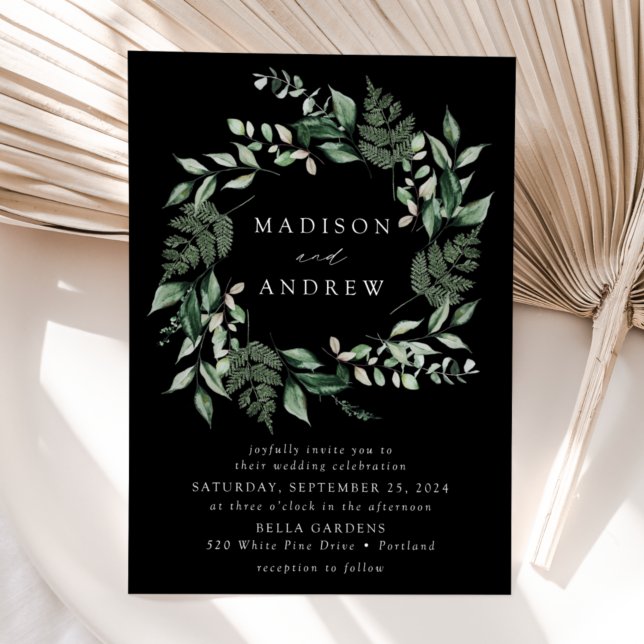 Invitación Abundant Greenery Wreath Black Boda (Subido por el creador)