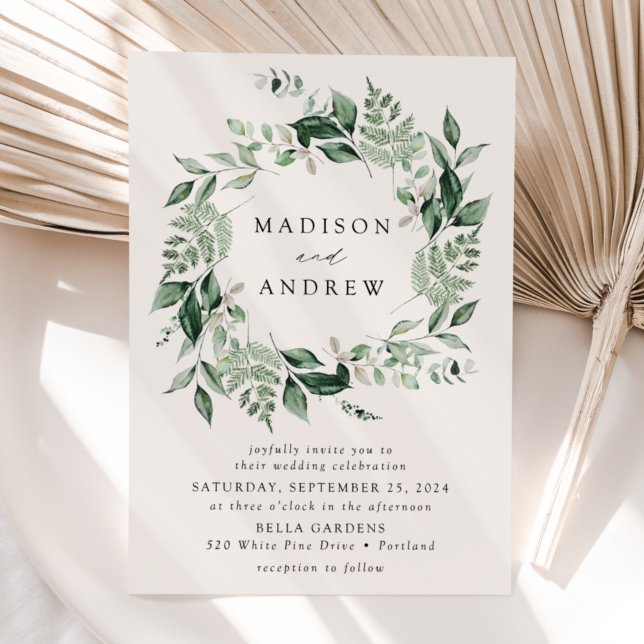 Invitación Abundant Greenery Wreath Cream Boda (Subido por el creador)