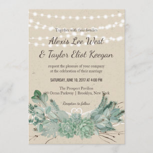 Invitación Abundant Love-Succulent String Lights Boda