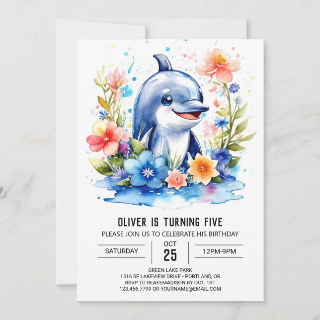 Invitación Abundante bebé Fiesta de delfines (Anverso)