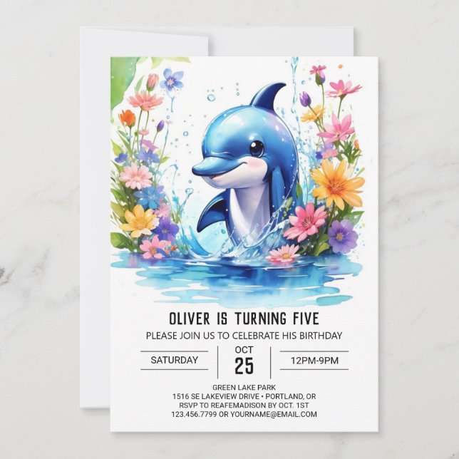 Invitación Abundante bebé Fiesta de delfines (Anverso)