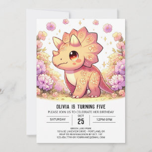 Invitación Abundante Chica Dinosaurio Digital Cumpleaños