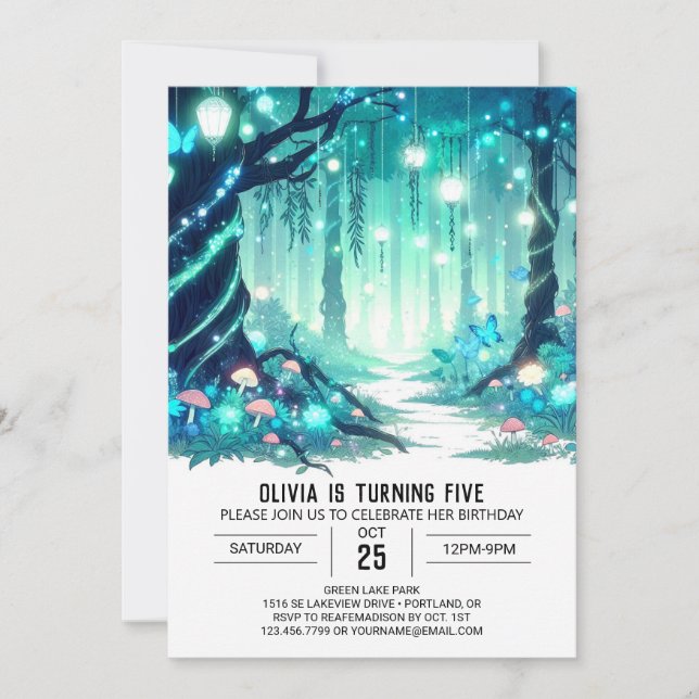 Invitación Abundante cumpleaños digital de Woodland mágico (Anverso)