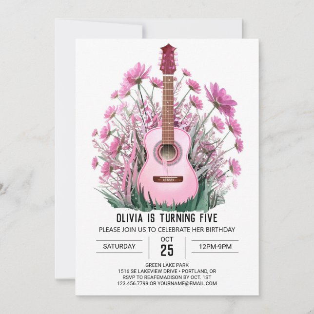 Invitación Abundante Guitarra Acústica Ballad Cumpleaños (Anverso)