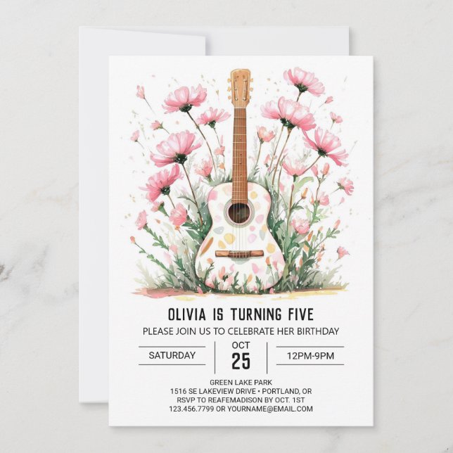 Invitación Abundante Guitarra Acústica Ballad Cumpleaños (Anverso)