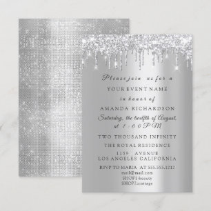 Invitación Abundante Purpurina Silver Gray Bridal Cumpleaños
